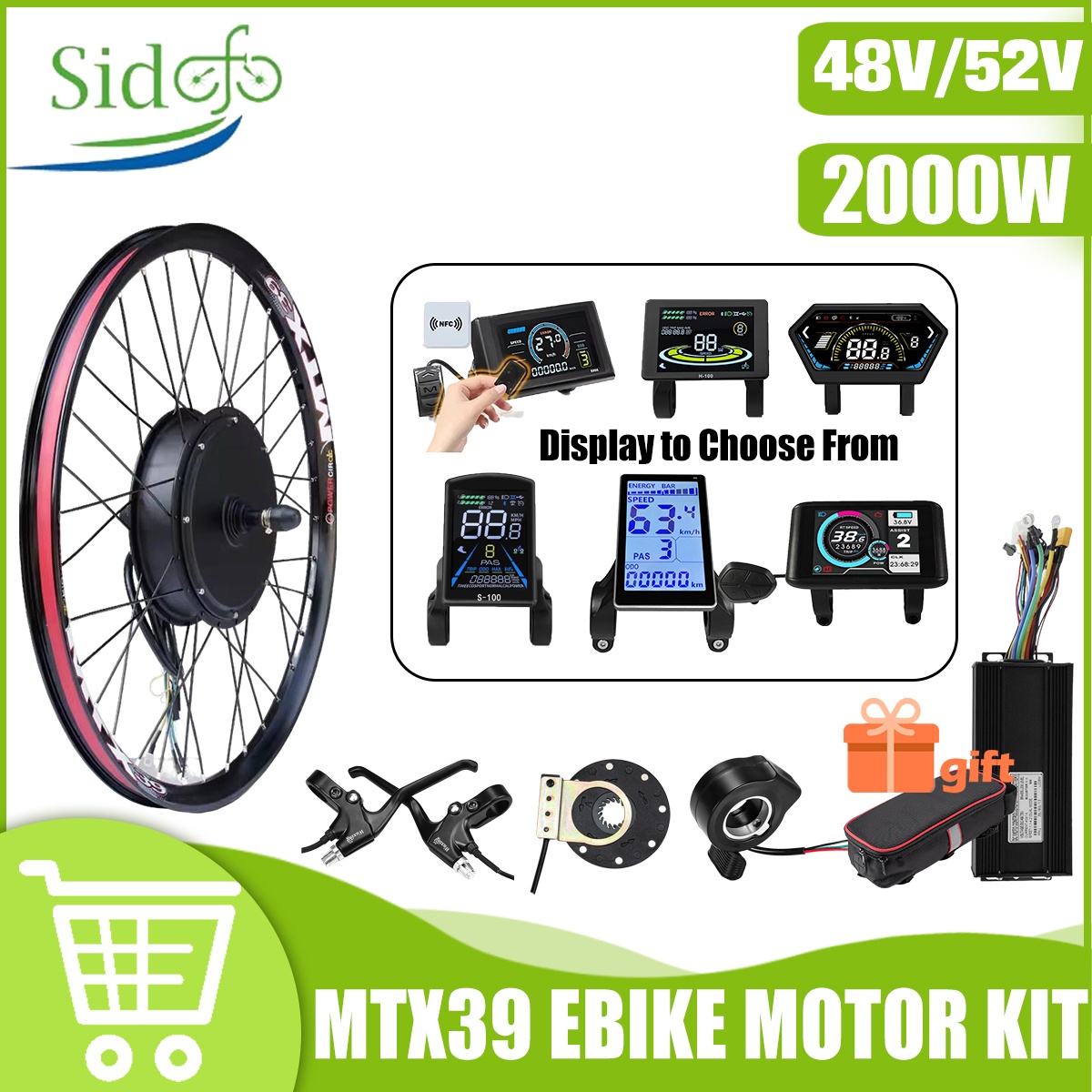 MTX39 48V/52V 2000W Front Rear - Gearless Hub Motor Conversion Kit 2000W With Display ulasan dan harga