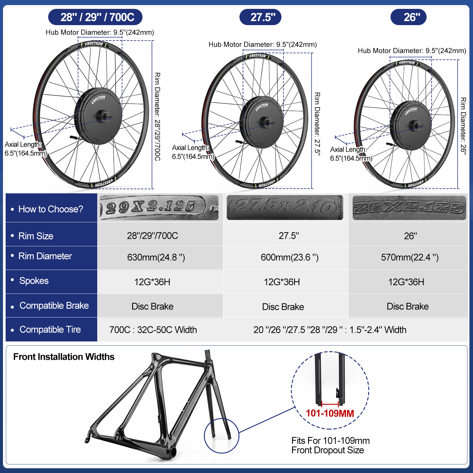[US Stock] Varstrom 1000W 1500 - 48V 1500W Rear Hub Motor With Battery ulasan dan harga