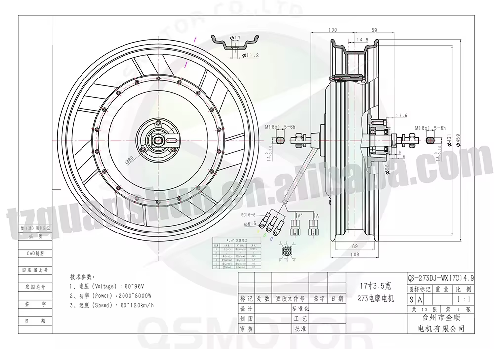 QSMOTOR QS273 17-inch 3000W V3 - 17 Inch Motorcycle Rim Hub Motor 72V ulasan dan harga